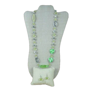 Fashion Jewelry Earring & Necklace Green Heart Set